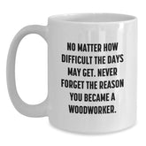 Woodworker Inspirational Gifts from Friends - White Coffee Mug for Birthday with Funny Quote - Main